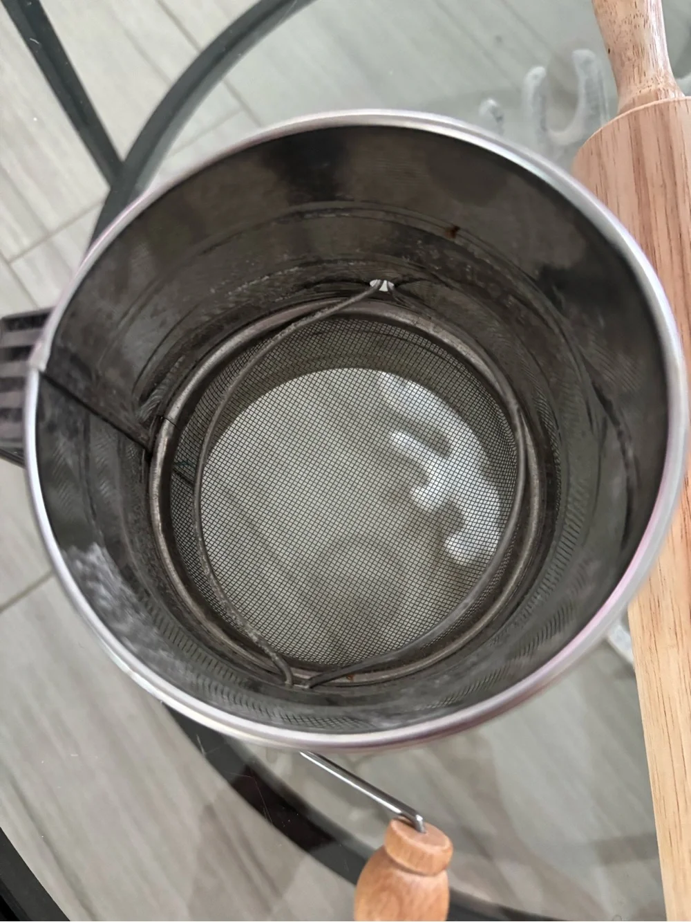 Stainless Steel Flour Sifter with Wooden Rolling Pin